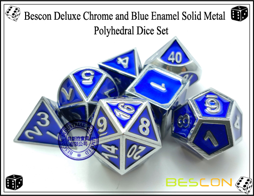 Bescon Deluxe Chrome and Blue Enamel Solid Metal Polyhedral Role Playing RPG Game Dice Set (7 Die in Pack)-6