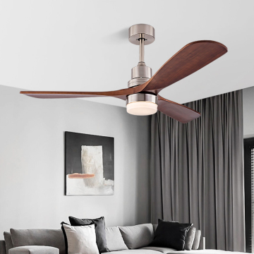 48/52 Inch Remote Control LED Ceiling Fan with Light - Solid Wood Straight Leaf Design