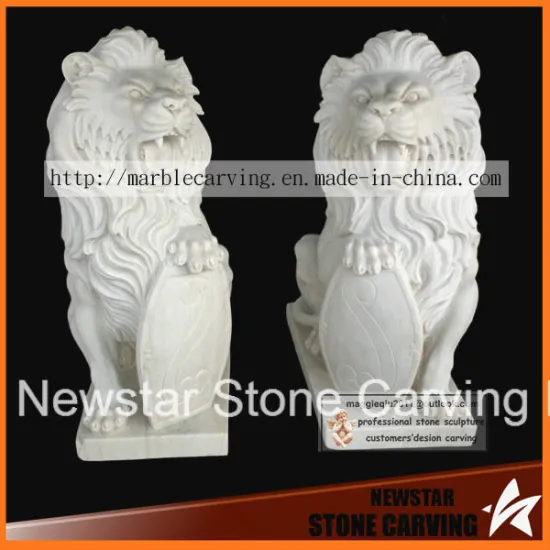 White Carrara Stone Carving Lions, Kings of Animal