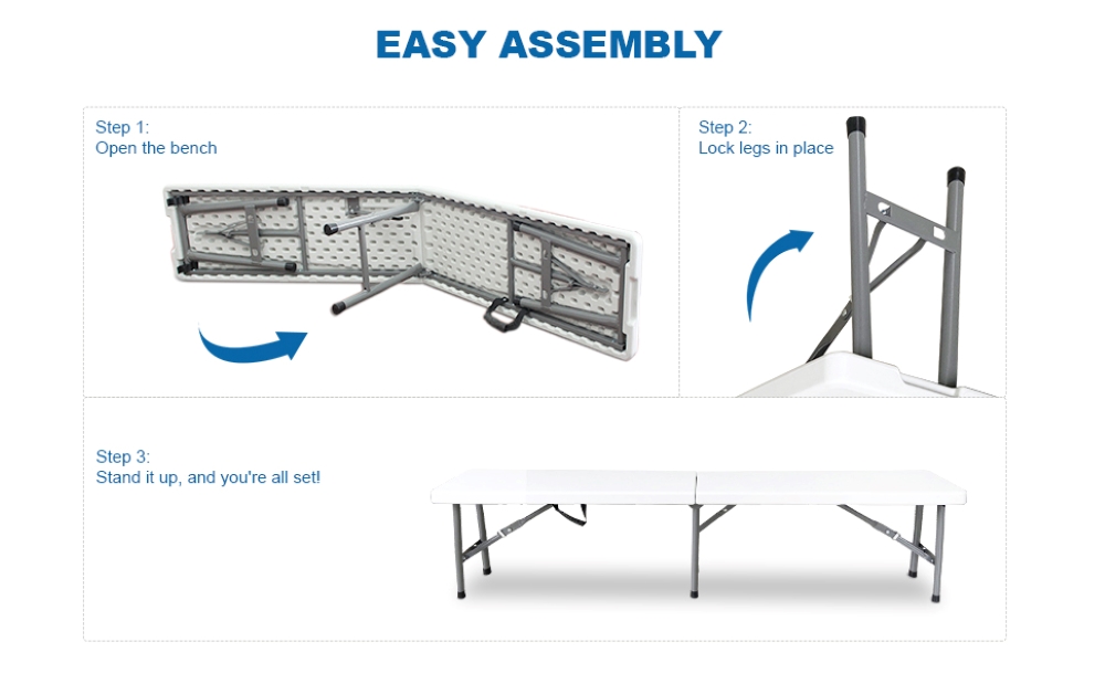 Blow molded plastic folding bench