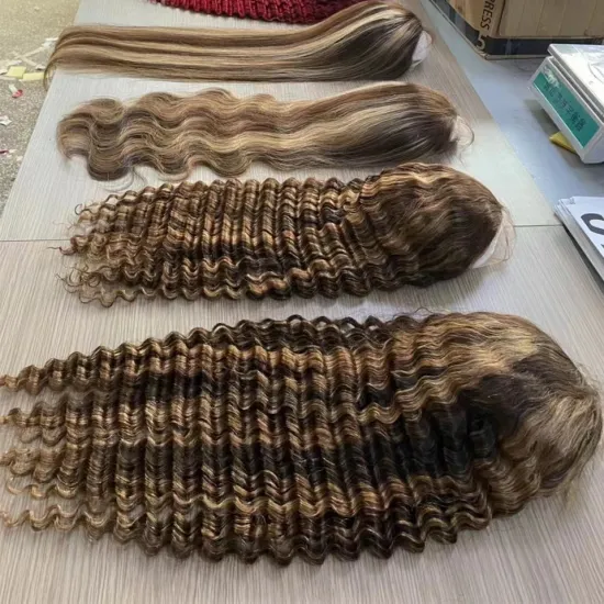 Blonde 30 Inch Long Straight Brown 13X4 Transparent Lace Highlighted Human Hair Wigs 10a Highlight Body Wave Hair Full Wig