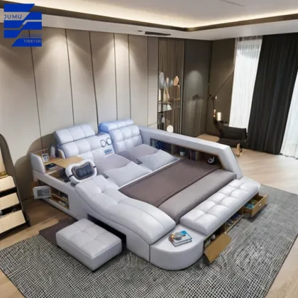 Wholesale Customizable Multifunction Solid Wood Storage Bed with Massage, Music, and Leather Foldable Tatami