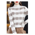 Colour blocked vertical pit striped half turtleneck top