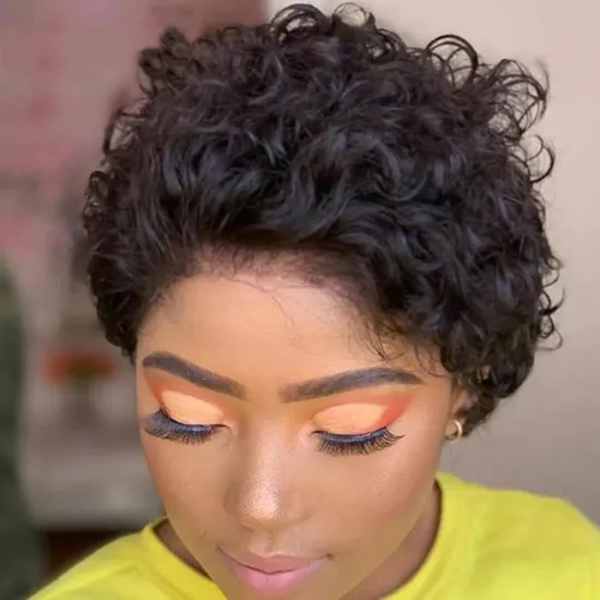 Lily Short Curly Lace Front Wigs 13x1 Brazilian Water Wave Human Hair Wigs Pixie Cut Transparent Lace Wig for Black Women
