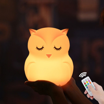 Touch Sensor Remote Control 9 Colors Dimmable Timer Rechargeable Silicone Night Lamp for Children - Owl LED Night Light