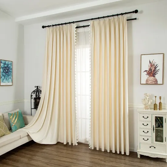 Wholesale Beige Velvet Home Living Room Curtains: Thermal, Cream White, and Blackout Drapes