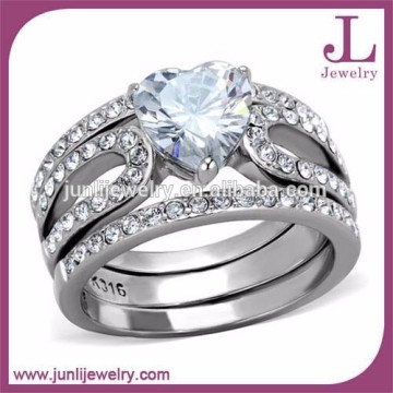 3 Pieces Diamond Stainless Steel Ring Set For Engagement Wedding