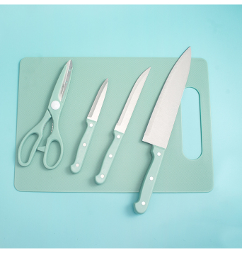 Ciseaux de cuisine en acier inoxydable noir et ensemble de couteaux avec planche à découper