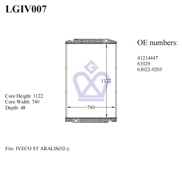 Iveco truck radiator, 41214447, 63329, 63022, 9207, LGIV007