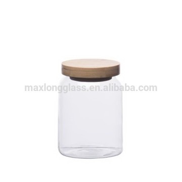 Borosilicate Glass bamboo food jar.