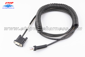 Coiled DB cable with flexible strain relief