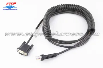 Coiled DB cable with flexible strain relief