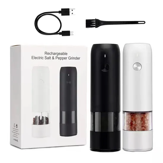 USB Rechargeable Ceramic Electric Gravity Salt And Pepper Grinder Set With LED Light