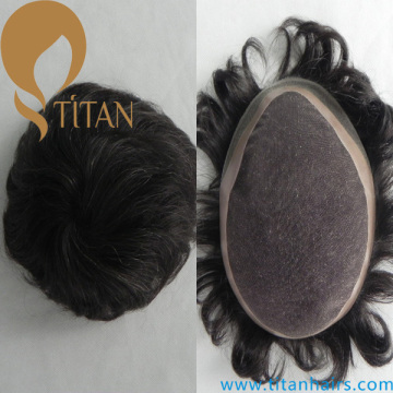 100% human hair men's toupee swiss lace with pu around