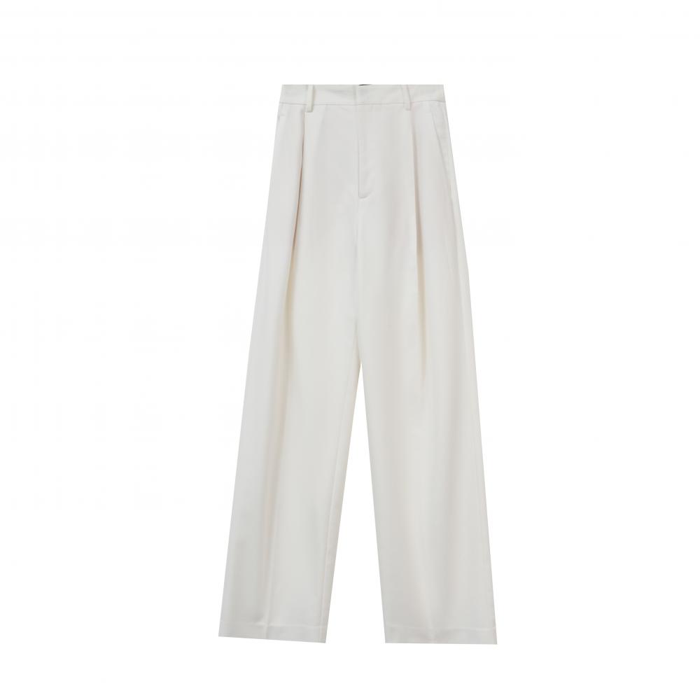 White Woven Slim Trousers