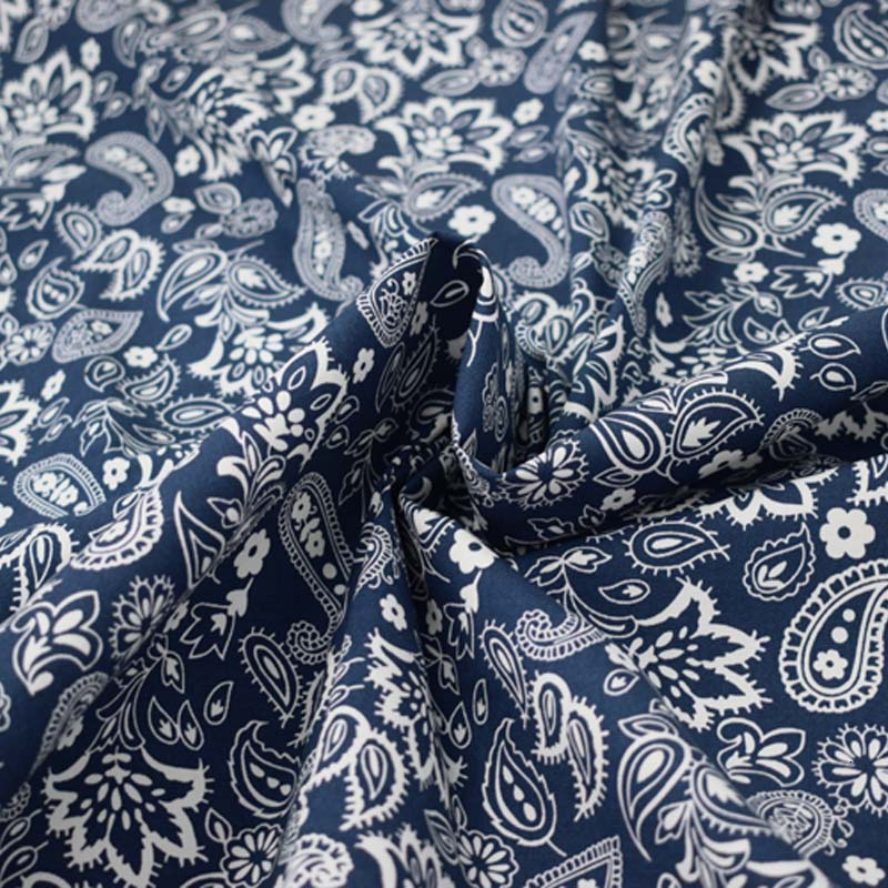 Navy bottom paisley pure cotton fabric for dress shirt bazin riche getzner tissu telas por metro african tissus stoffen tecidos