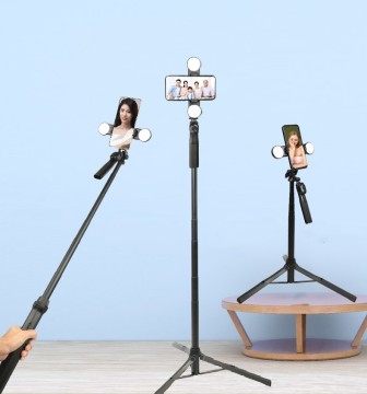 ZOMEI 3-in-1 Foldable Tripod Selfie Stick with LED Light and Remote