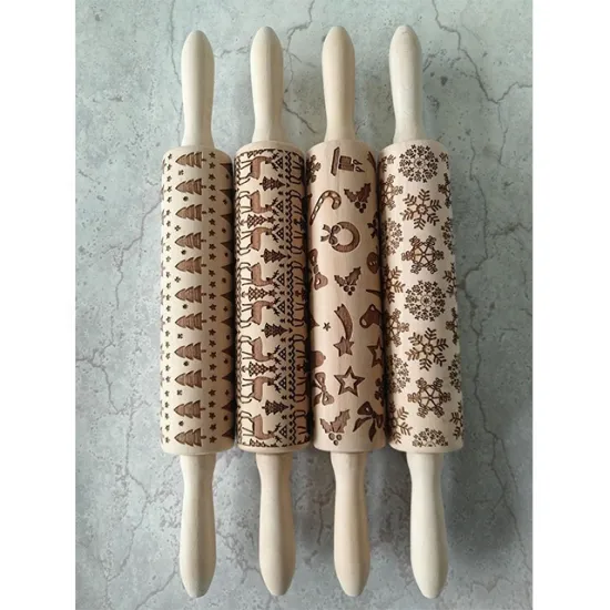 Customized Wooden Rolling Pins for Baking - Engraved Christmas Embossing Pins