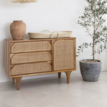 Nordic Sideboard: modisches Holz- und Rattan -Lagerschrank für Küche und Wohnzimmer