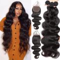 Body Wave Bundles miaraka amin'ny fanakatonana ny volon-doko Peruvian miaraka amin'ny fanakatonana ny fanakatonana 100% volon'olombelona amin'ny fanakatonana