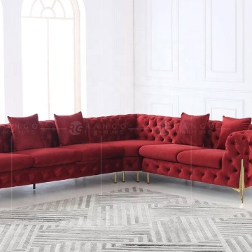 Modern R1 Navy Blue Velvet Sofa Set with Button Tufting