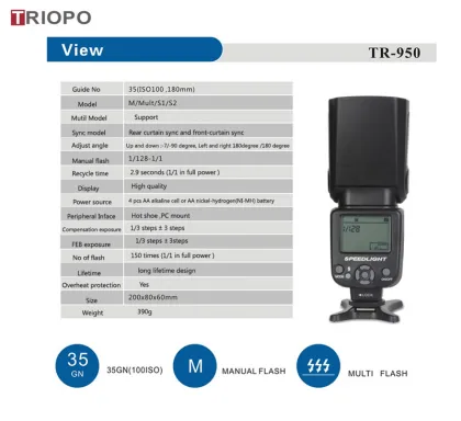 TRIOPO TR-950 camera flash light ,speedlite ,manual flash gun with universal for NIkon and Canon