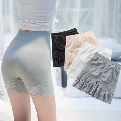 High-Waist Ice Silk Boxer Shorts for Women - Anti-Friction Safety Pants