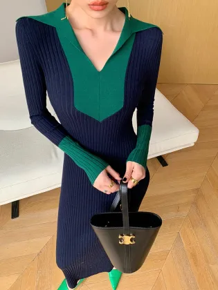 2023 Autumn Sexy Fashionable V Neck Sweater Dresses for Women