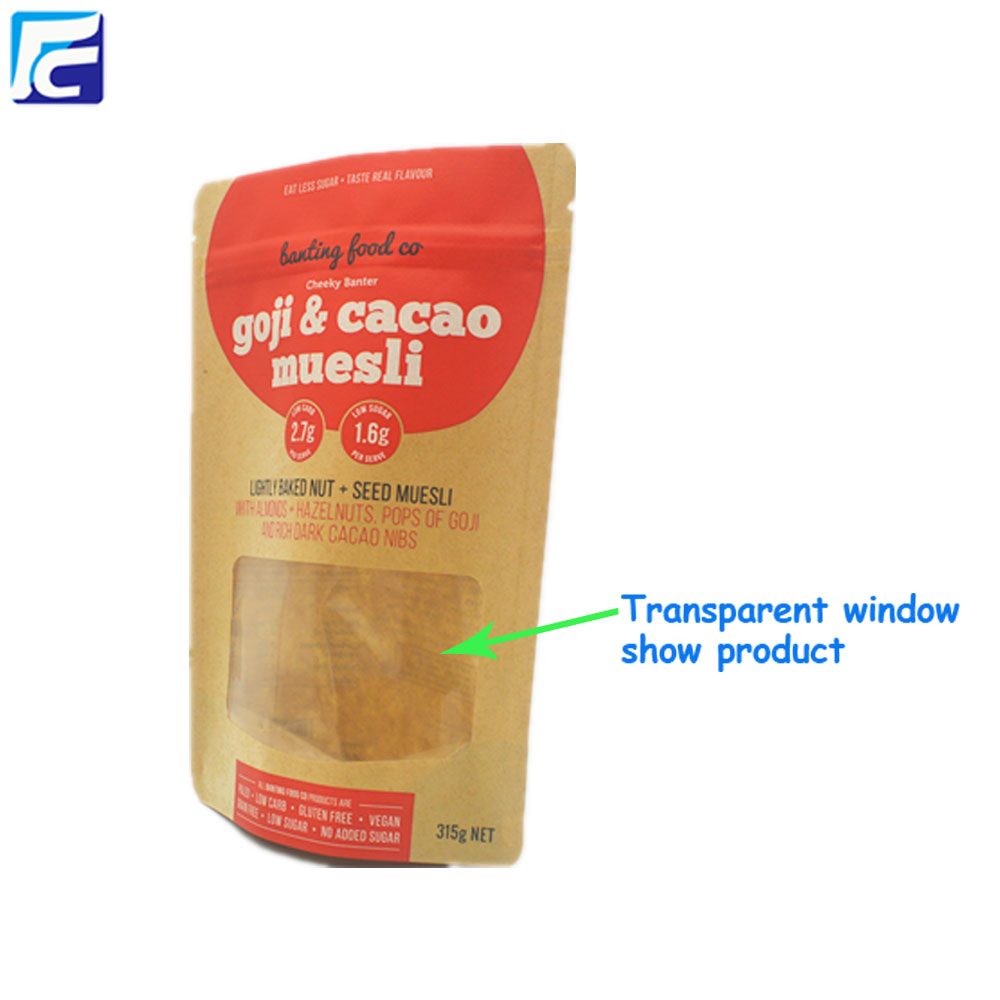 Kraft paper bag with clear window food packaging