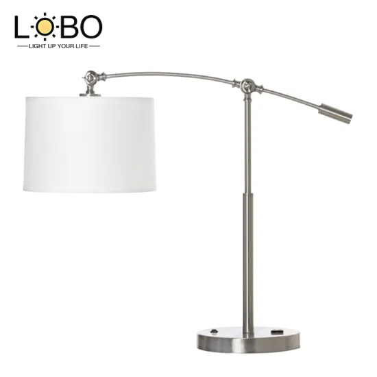 UL Listed Hilton Hampton Inn Guestroom Swing Arm Desk Lamp with Power Outlet and On/Off Rocker Switch