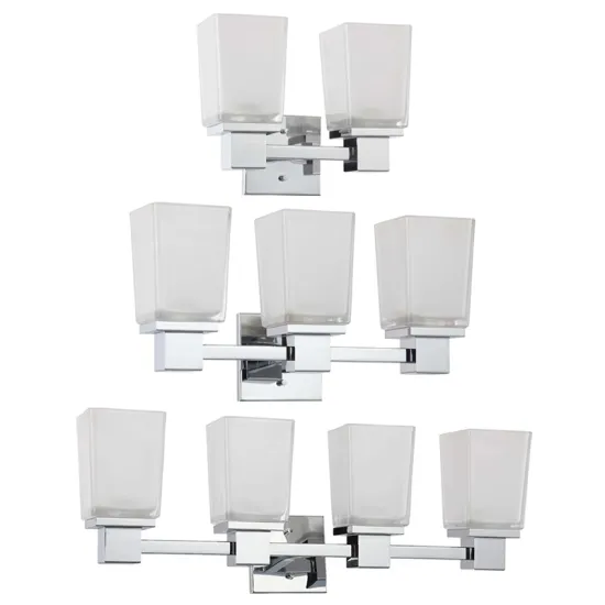 UL Listed Modern Vanity Lights - Polished Chrome Finish Rectangular Frosted Glass Wall Lamp for Bathroom