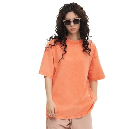 Custom Vintage Acid Wash Drop Shoulder T-Shirts for Women