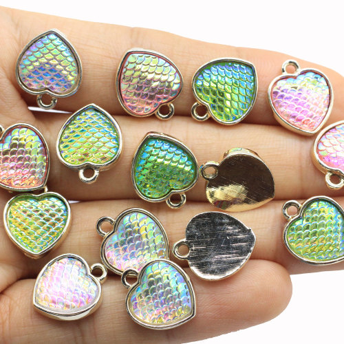 Hot Popular Mixed Color 100Pcs/lot 16MM Mermaid Charms Mermaid Fish Scale Κρεμαστά Καρδιά για Κοσμήματα Βραχιόλι κολιέ Mak