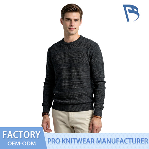 Sweater Leher Kru Rajut Wafel Horisontal Pria