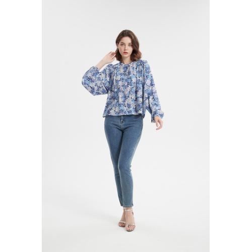 Design Ladies Long Sleeve Floral Printed Blouse Shirt