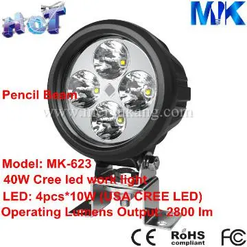 40w 10~70 Volt Pencil Beam Cree LED working light, car work light