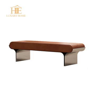 Modern Leather Villa Bed End Stool with Metal Frame for Luxurious Bedroom Finishing