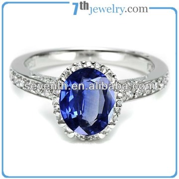 Big Oval Cut Diamond Rings Sapphire Brass Cooper White Gold Plated Finger Ring Wedding/Engagement Rings With Blue CZ Diamonds