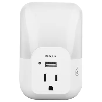 Wetop 3 Color LED Night Light with 2-Outlet Extender: Automatic Dusk-to-Dawn Sensor for Bedroom, Hallway, and Stairs