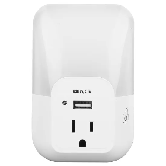 Wetop 3 Color LED Night Light with 2-Outlet Extender: Automatic Dusk-to-Dawn Sensor for Bedroom, Hallway, and Stairs