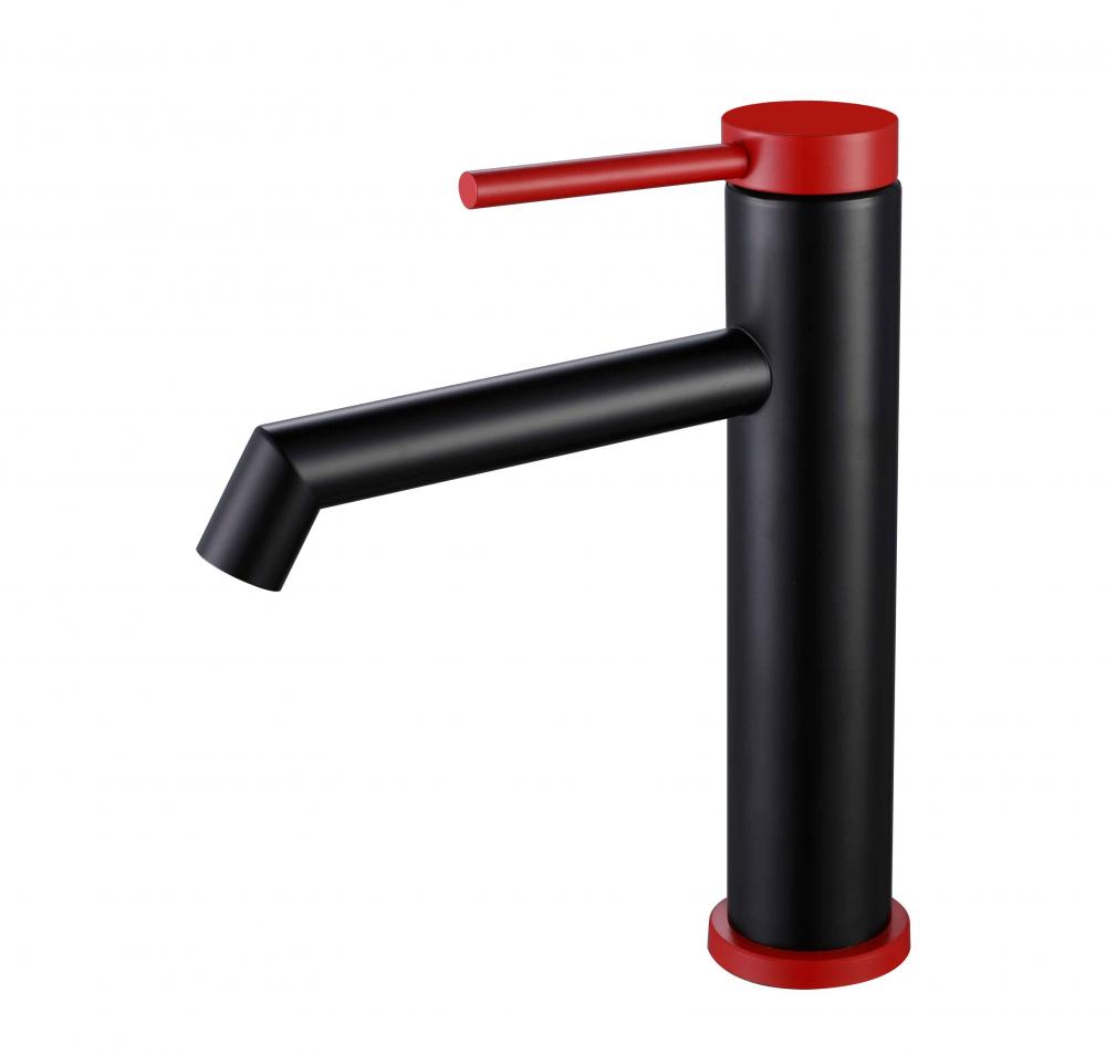 304 Stainless-steel black red single hole basin faucet