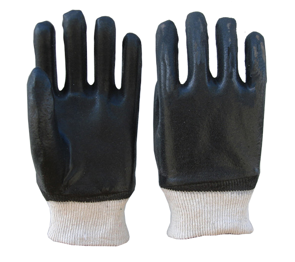 Guantes de trabajo livianos de punto livianos de punto de madera recubiertos de PVC negro