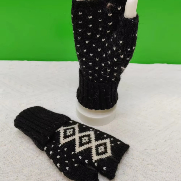Solid Color Jacquard Half-Finger Acrylic Knitted Gloves for Fall/Winter - Touchscreen Compatible