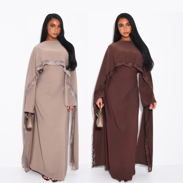 Tesettürlü Dantel Pelerin İki Parça Abaya Seti