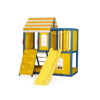 Outdoor Waterproof Children's Wooden Playhouse with Slide and Climbing Wall