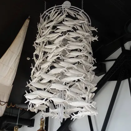 Modern White Ceramic Fish Chandelier for Restaurants