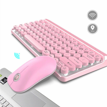 Wireless Gaming Computer Keyboard Mouse Combo 77 Keys Small Ergonomic PC Gamer Keybord USB Mause Kit Set Round Keycaps Pink Girl
