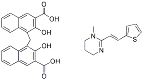 2-Naphthalenecarboxylic acid, 4,4'-methylenebis[3-hydroxy-, compd. with 1,4,5,6-tetrahydro-1-methyl-2-[(1E)-2-(2-thienyl)ethenyl]pyrimidine (1:1) CAS 22204-24-6