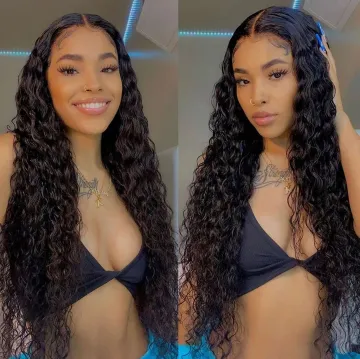 Wholesale wigs hd lace pre plucked brazilian virgin hair lace front curly wigs Glueless water wave wig human hair with baby hair