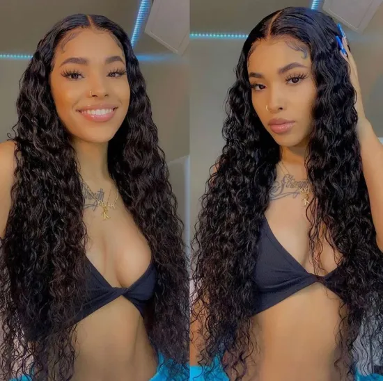 Wholesale wigs hd lace pre plucked brazilian virgin hair lace front curly wigs Glueless water wave wig human hair with baby hair